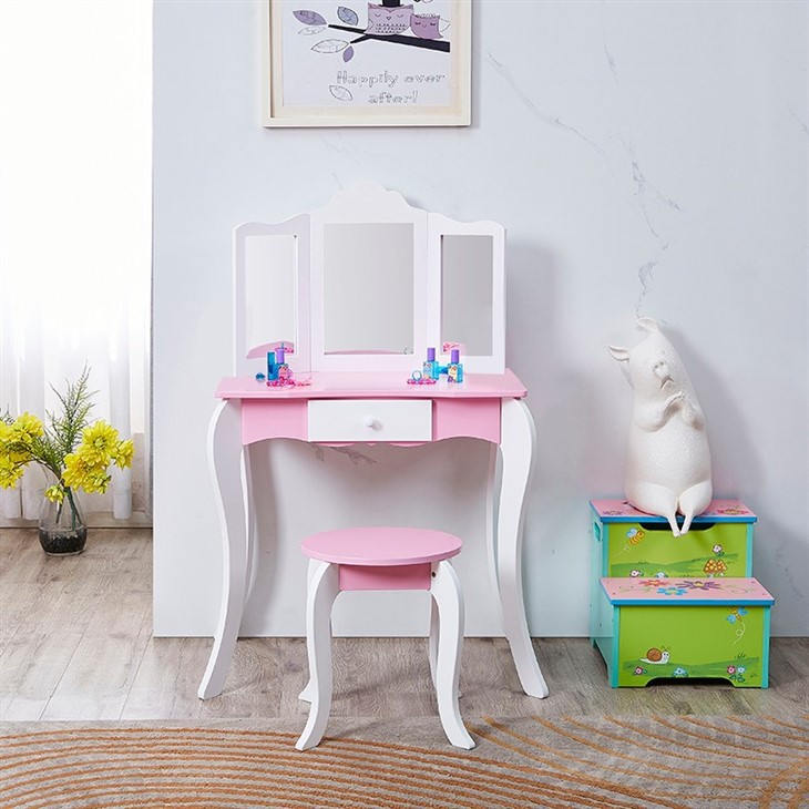 Three-sided Folding Mirror Table And Chair